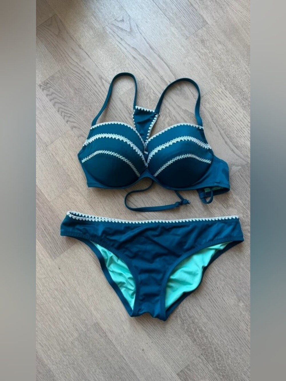 Shade & Shore Dark Teal Bikini with White Scallop Trim
